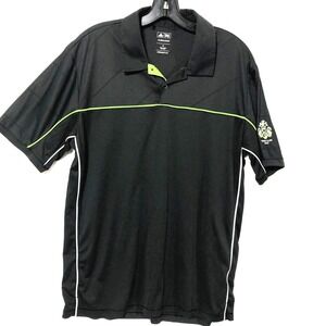 Adidas Golf Polo Shirt Mens Medium Black Green‎ Florescent Striped Climalite